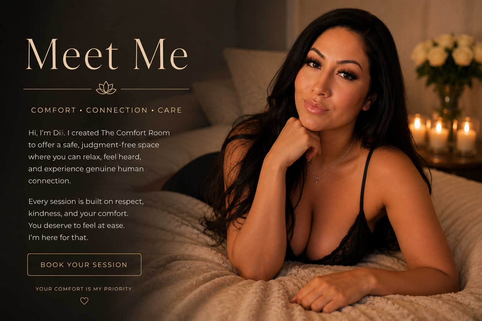 Di, founder of The Comfort Room, in a warm candlelit room